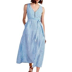 Hatley Isla Linen Dress XL French Stripes Blue White Cruise Resort Party